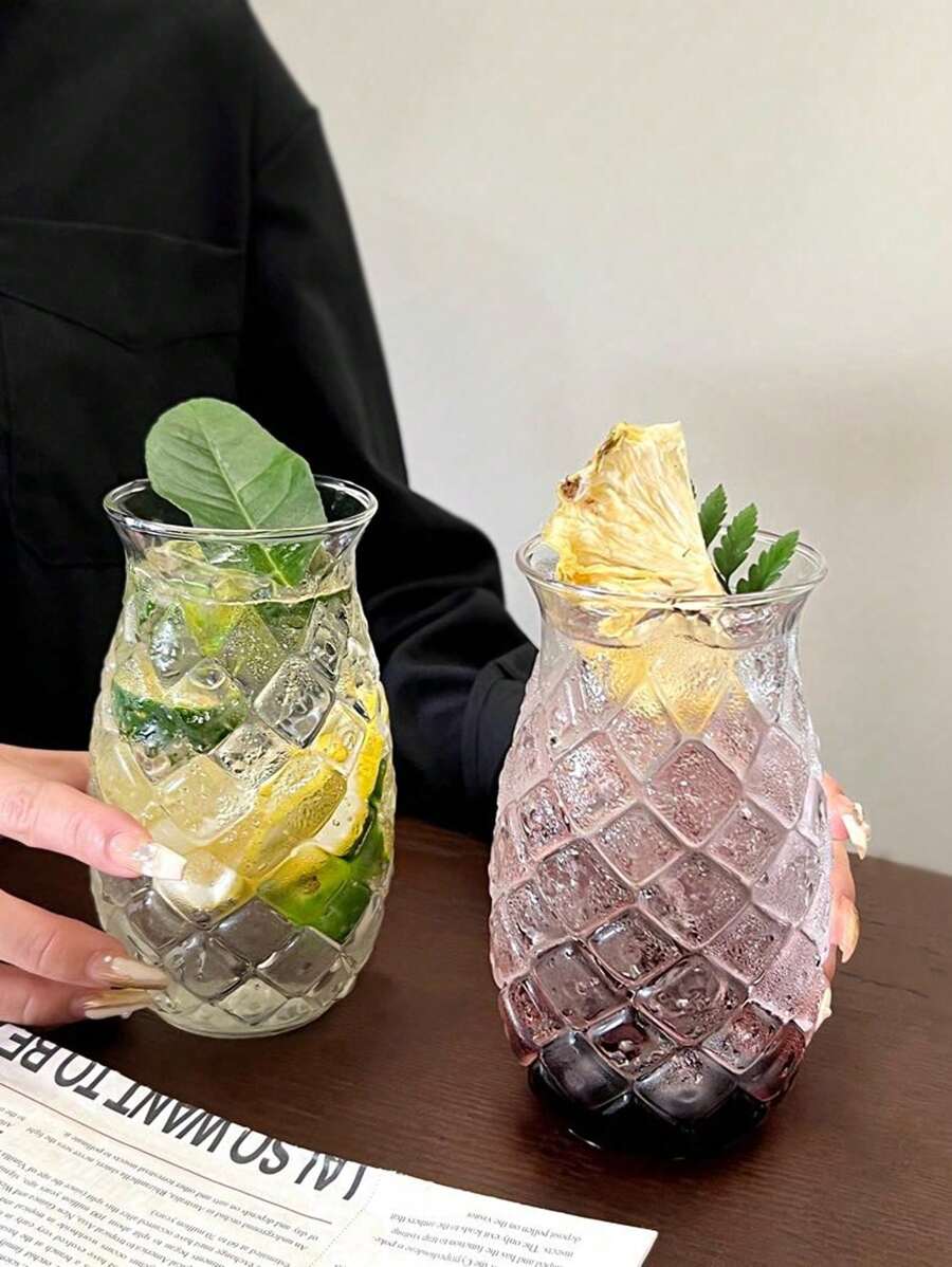 1pc高硼硅玻璃杯酒吧网红菠萝鸡尾酒杯奢华浮雕鸡尾酒杯果汁杯调酒杯适用于果汁牛奶等多种饮料 - 鳳梨杯 - 查看 1