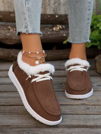 Herbst/Winter Flauschig gefütterte Slip-On Lässig Loafer, Warme Winter Stiefel für Damen, Fellstiefel