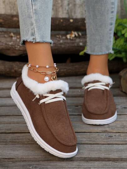 Fall/Winter Fluffy Lined Slip-On Casual Loafers, Warm Winter Boots For Women,Fur Boots