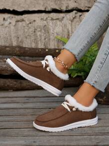 Giày lười đế bệt lót lông mềm mại mùa thu/đông, bốt mùa đông ấm áp cho nữ, bốt lông thú, bốt đi tuyết. - màu nâu - Xem 7