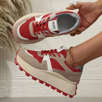 2025春秋新款女士运动鞋，圆头系带厚底休闲舒适防滑轻便鞋，尺码35-40