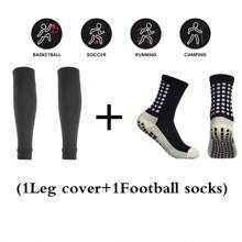 Sports Outdoor 1 Set Anti-Slip Sports Socks With Shin Guards, Soccer Game Equipments - Black - View 2