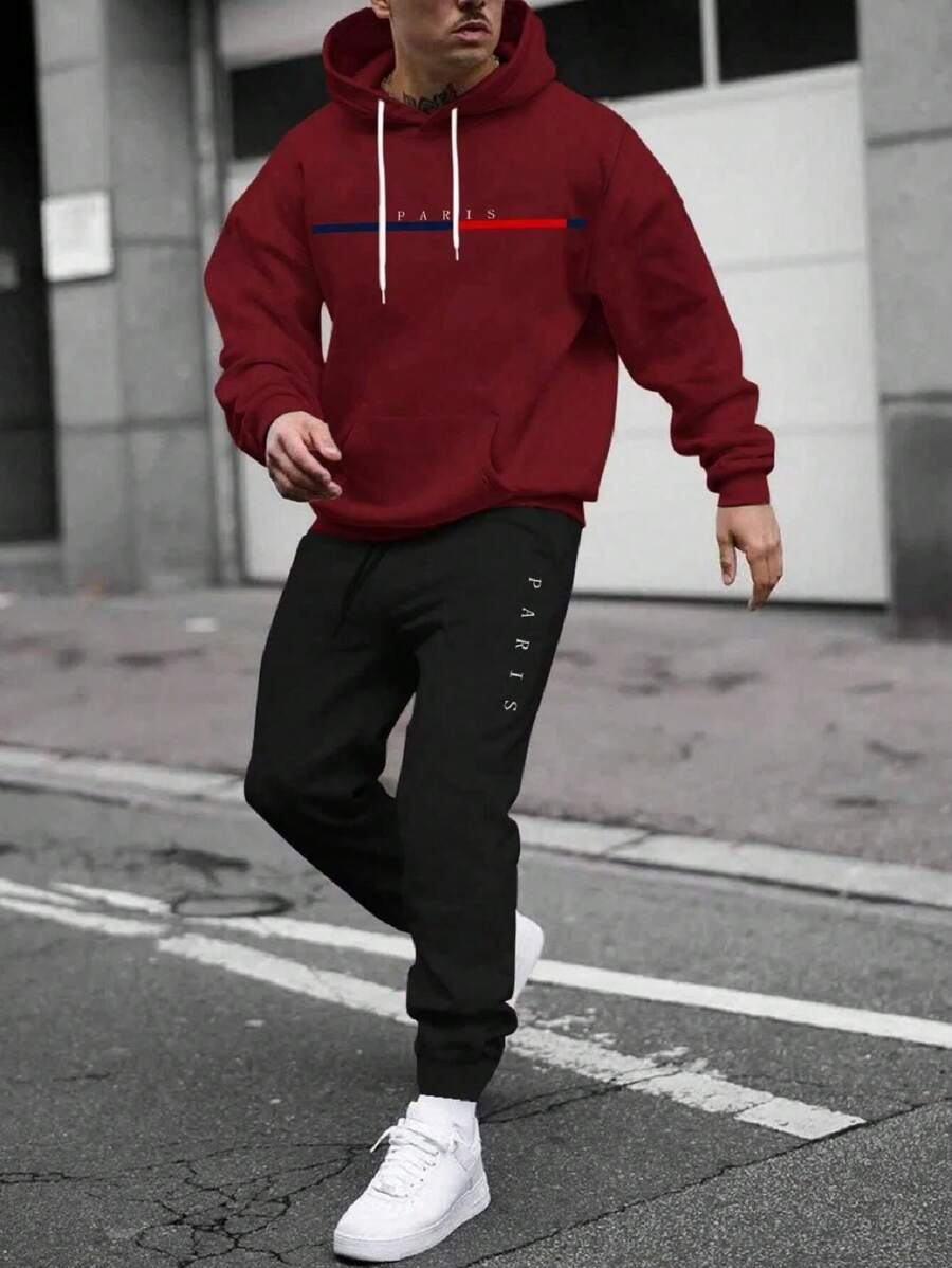 Paris Cold Weather Blouse Kit, Kangaroo Sports Jacket With Pocket, Classic Hooded Sweatshirt + Paris Pants, Men's And Women's Coat, Fashion - Màu Tím - Xem 1