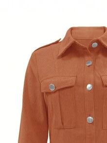 Women's Solid Color Corduroy Flap Pocket Shirt - Orange - View 5