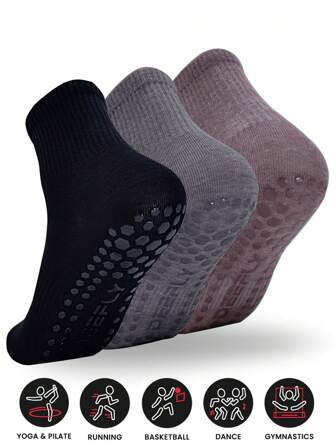 Sports Outdoor 3 Pairs Low-Cut/Mid-Calf Women's Solid Color Socks With Normal Thickness, Anti-Slip For Home, Hospital, Maternity, Fitness, Pilates, Yoga