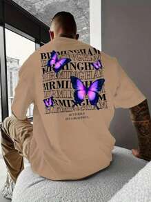 Unisex Streetwear Butterfly Graffiti Cotton T-Shirt Men And Women - Màu Khaki - Xem 1