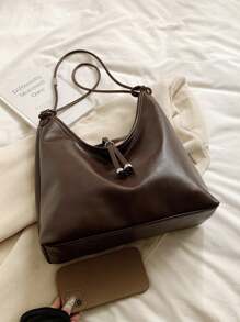 Fashionable Minimalist Solid Color Large Capacity Foldable PU Shoulder Bag, Suitable For Women Shopping, Commuting, Travel And Daily Use, New Arrival Hobo Bag