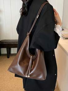 Fashionable Minimalist Solid Color Large Capacity Foldable PU Shoulder Bag, Suitable For Women Shopping, Commuting, Travel And Daily Use, New Arrival Hobo Bag