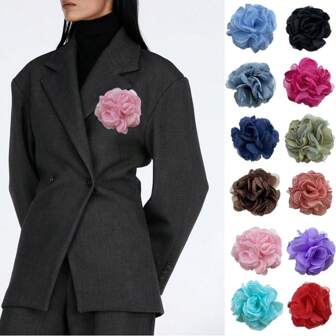 9cm Organza Fabric Flower Brooch Pin, Women's Charming Floral Lapel Pin, Handmade Jewelry For Wedding Party Valentines,Mom,Mother,Mother's Day,Gift