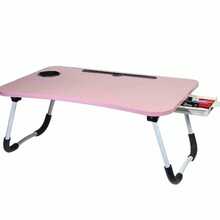 Pink Laptop Desk With Drawer Cup Holder And Tablet Slot Sofa Stand Wooden Folding Table Portable Home Office Multipurpose - 淺粉色 - 查看 2