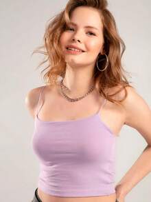 Women's Strappy Top Pajamas Comfortable Slim Fit Basic Fashion - 淺粉色 - 查看 2