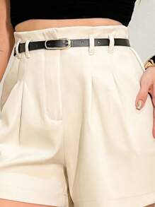 EMILI LULU RUN Women's Shorts Tailored Casual Pleated With Belt - 米色 - 查看 5