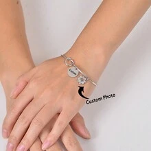 1 chiếc vòng tay chiếu ảnh mặt dây chuyền, vòng tay tên bằng thép không gỉ khắc laser, quà tặng cho gia đình và bạn bè - Nhiều màu - Xem 5