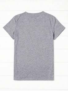 HUSTLE Summer Casual Printed Short Sleeve T-Shirt For Men, Sports And Casual Style, Fashionable Round Neck T-Shirt, Suitable For Daily Wear - 灰色 - 查看 2