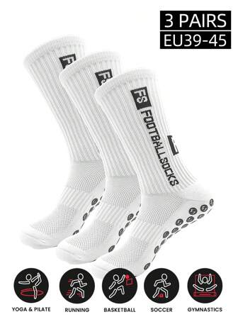 3 par Anti-Slip Fotbollsstrumpor, Lämpliga för studsmatta, löpning, vandring, Fitness, Baseball, Basket, Tennis, Andas Snabbtorkande Sportstrumpor, EU storlek 39-45