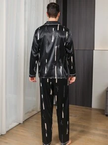 Men's Satin Pajama Set Long Pants Silk Pajama Button Style Long Sleeved Cardigan Top Home Clothing For Spring And Autumn Comfortable And Soft Two Pieces Sets Loungewear, Fall Clothes