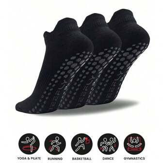 Sports Outdoor Deefly 3 Pairs Anti-Slip Yoga Socks With Gel At Heel, Low Cut, Solid Color, Ideal For Home, Hospital, Fitness, Ballet, Pilates, M L Xl Size
