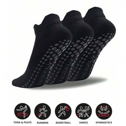 Sports Outdoor Deefly 3 Pairs Anti-Slip Yoga Socks With Gel At Heel, Low Cut, Solid Color, Ideal For Home, Hospital, Fitness, Ballet, Pilates, M L Xl Size