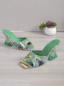 Women's Fashion Painted High Heel Sandals, Party Open Toe Slip-On Outdoor Wearing Green High Heel Sandals - Olive Green - View 6