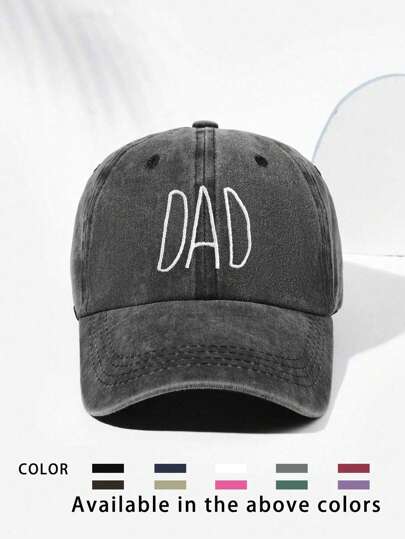 1pc Embroidered "MOM+DAD" Washed Baseball Cap, Breathable Adjustable Outdoor Golf Sun Hat, Suitable For Men And Women, Fashionable Curved Brim Sun Hat For Summer