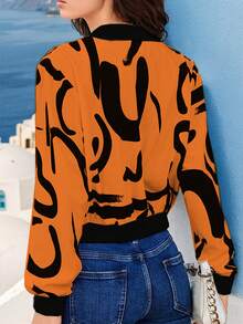 Jaket Wanita Ukuran Besar dengan Motif dan Resleting, Modis, Kasual, Lengan Panjang, Musim Semi & Gugur - Jeruk - View 2
