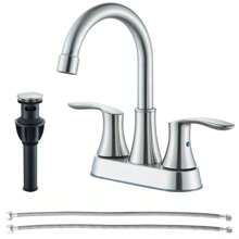 Matte Black/Brushed Nickel/Oil Rubbed Bronze Centerset Bathroom Faucet - 4" 3-Hole 2 Handle High Arc Design | 360° Swivel Spout & Drain Assembly | Solid Brass Construction | Modern Vanity Sink Set - Brushed Nickel - View 2