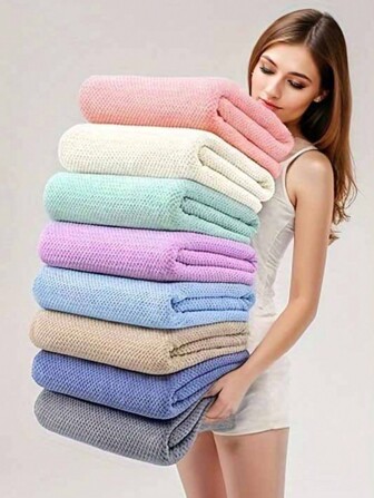 1pc Bath Towel, Multiple Colors, Minimalist Solid, Hollow Square Pattern, Made Of Polyester Fiber, Extra Large 88*175cm Or Small Face/Hand Towel 34*75cm, Absorbent Quick Drying Soft, Suitable For All Seasons, Bathroom, Hotel, Gym, Travel, Party, Holiday Gift, Outdoor Camping, Beach, Salon, Spa