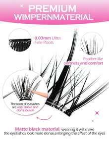 ARISON 50 簇 C/D 自粘睫毛 AR06 DIY 簇睫毛无胶单根睫毛预粘柔软快速睫毛延长 - 黑色 - 查看 5