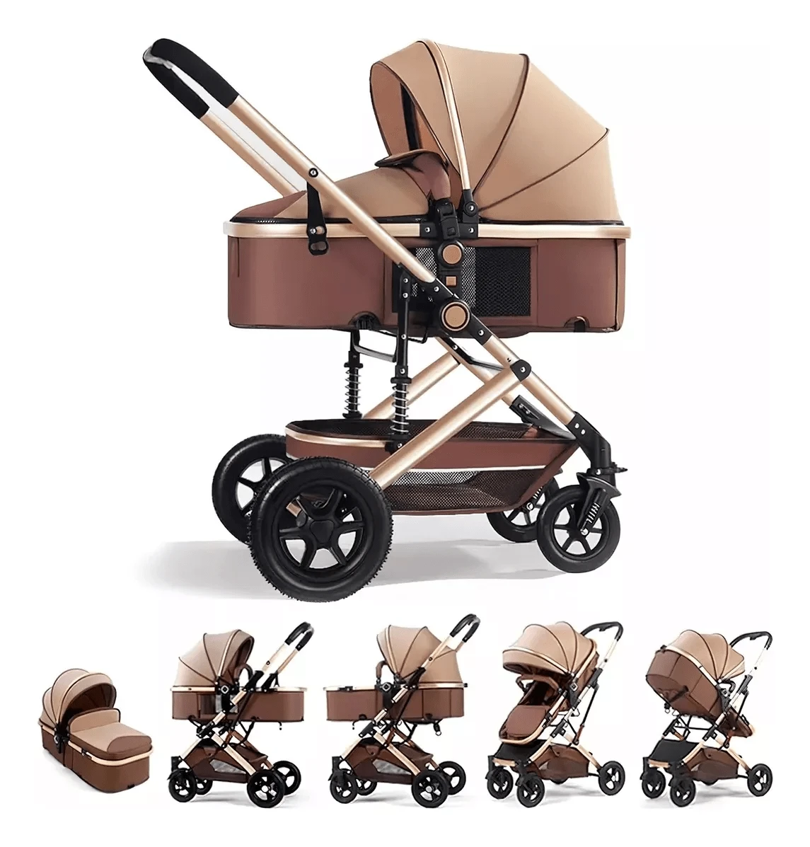 Carreola Para Bebés Con Portabebe, Carriola Para Bebé Bastón - Marrón - Ver 1