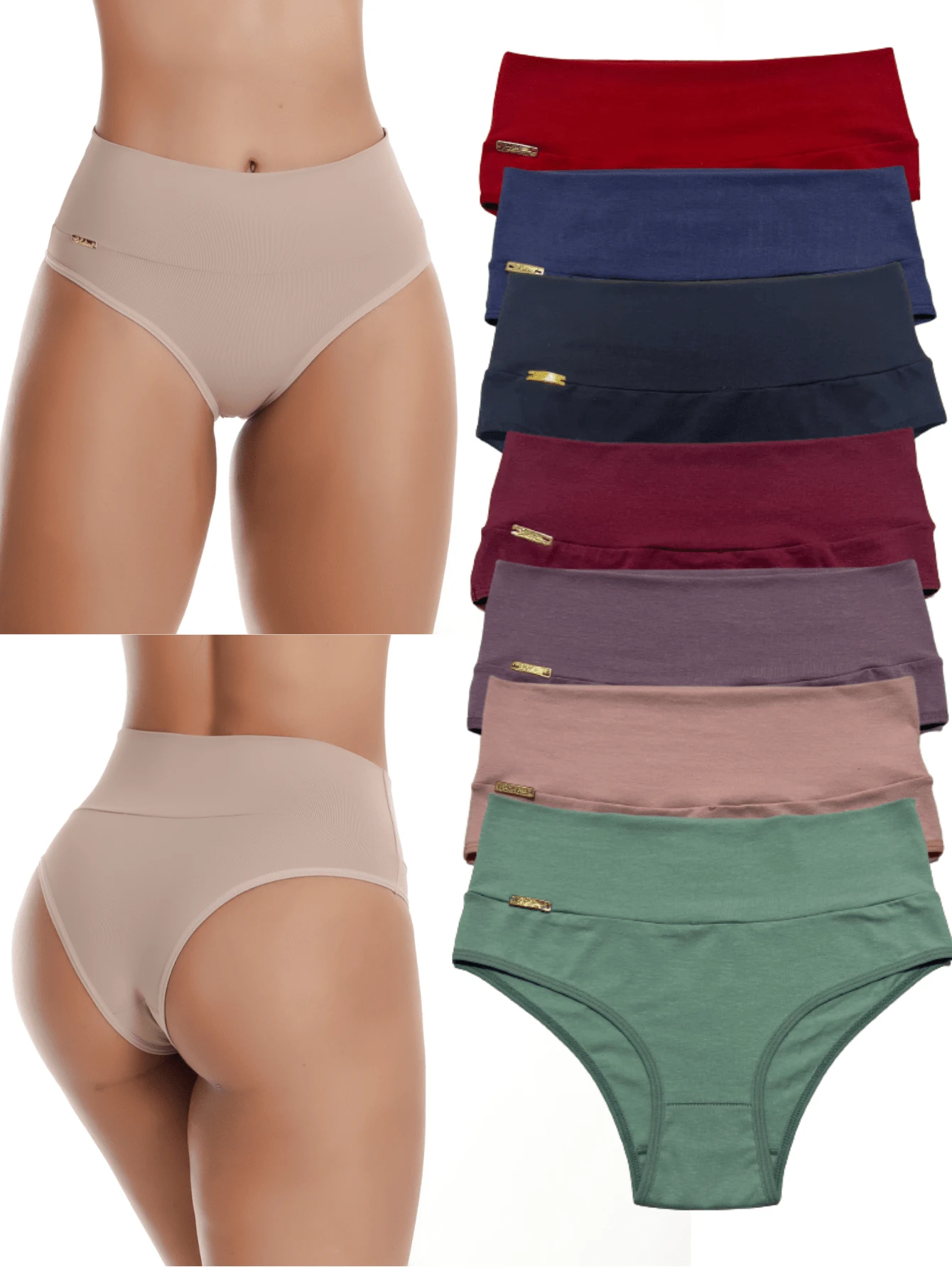 Kit 7 Gabi Cotton Panties With Comfortable Double Waistband And Low Compression For Postpartum - 彩色 - 查看 1