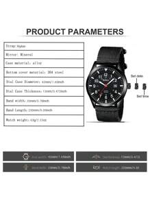 BIDEN Reloj de hombre de moda BIDEN, correa de nailon, cuarzo luminoso, resistente al agua, reloj deportivo casual