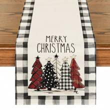Merry Christmas Table Runner, Christmas Tree Kitchen Dining Table Decor, Flowers Table Placemat Winter Holiday Farmhouse Home Decoration Indoor Outdoor Party Supply Holiday Hanppy New Year Gift - Multicolor - View 26