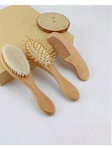 婴儿发梳，婴儿发刷，适合新生儿 | 天然木质发刷，木制按摩刷，适合婴儿、幼儿、儿童 - 3件套 - 查看 10