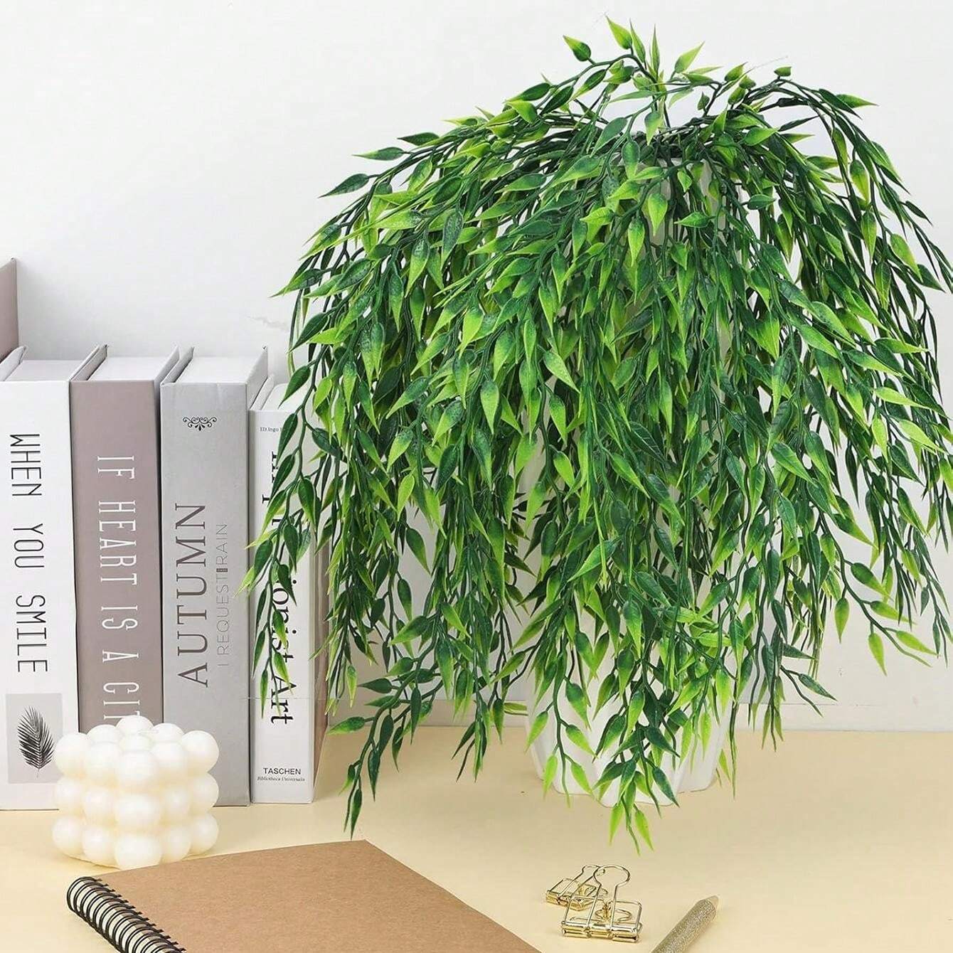 Artificial Weeping Willow, Fake Greenery Plastic Plants Faux Hanging