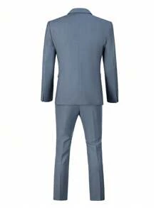 Furuyal 男士西装，绅士简约修身单排扣商务三件套，男士西装外套、马甲和西裤套装，适合婚礼、派对、舞会等场合，尽显绅士风范，牛仔蓝配色，尺码 XS-XXXL