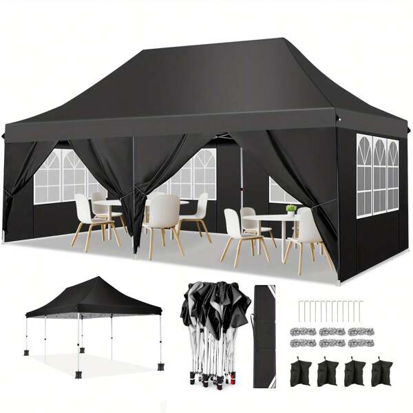 COBIZI Faltpavillon 3X6m, Pavillon 3x6m Wasserdicht Stabil Winterfest, Faltbar Partyzelt mit 6 Seitenwänden & 4 Sandsack Pop up Gartenpavillon Anti-UV für Hochzeiten, Freien