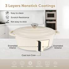 Nalupatio 4.5 QT Enameled Oval Dutch Oven Pot With Lid And Dual Handles, Cast Iron Dutch Oven For Cooking, Bread Baking, Non-Stick Enamel Coated Cookware - Cream - View 7
