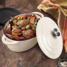 Nalupatio 4.5 QT Enameled Oval Dutch Oven Pot With Lid And Dual Handles, Cast Iron Dutch Oven For Cooking, Bread Baking, Non-Stick Enamel Coated Cookware - Cream - View 9