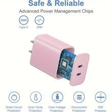 GQOHRT 20W 快速双端口充电器兼容 粉色充电器 [MFi 认证]、双端口 USB C 充电器、 充电器快速充电块、快速 USB C 壁式充电器插头带 C 型闪电线缆兼容 14/13/12/11/ProMax - 美規A型插(110-127V) - 查看 4
