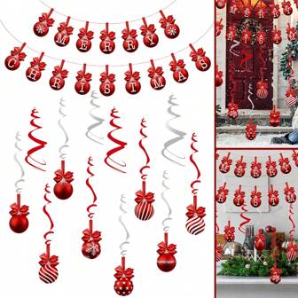 Decoración colgante en espiral de bolas de Navidad, banderín redondo de Feliz Navidad, guirnalda de corona de Navidad, decoración de techo para Navidad, cumpleaños, fiesta de Año Nuevo y hogar, decoración del hogar, decoración de habitación, decoración de pared