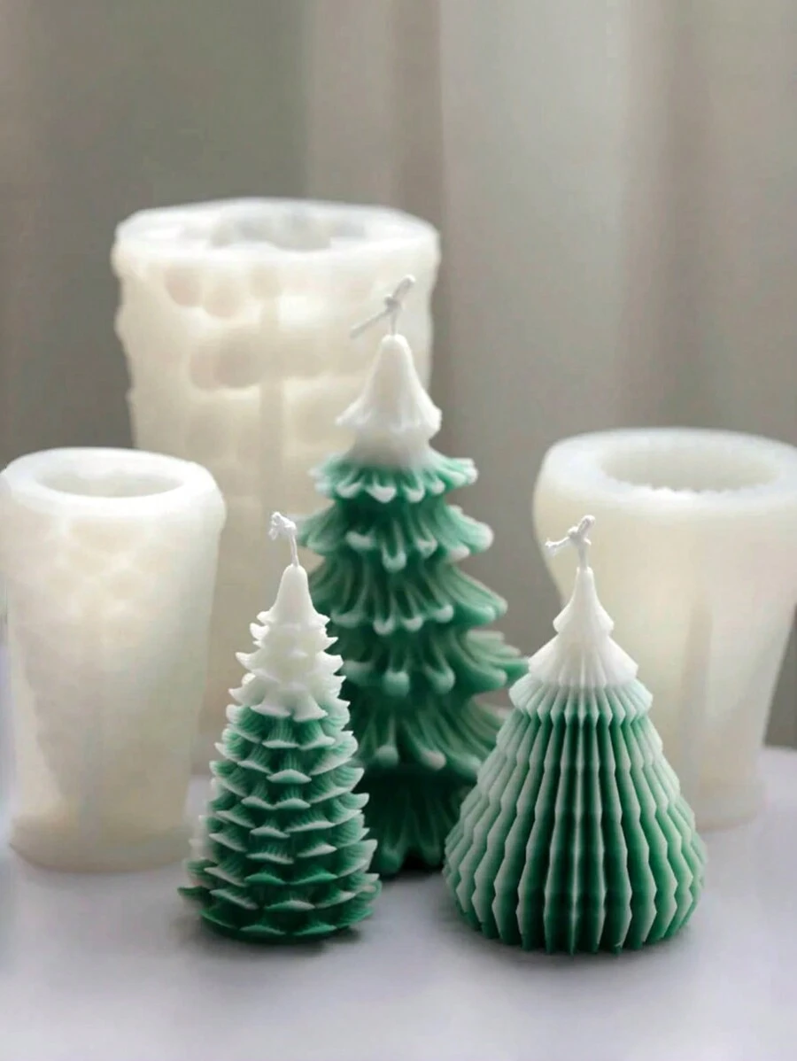 1pc Christmas Tree Candle 3D Silicone Mold, Aroma Candle Handmade Soap Mold For Handmade Candle Making, DIY Craft & Gift - White - View 1