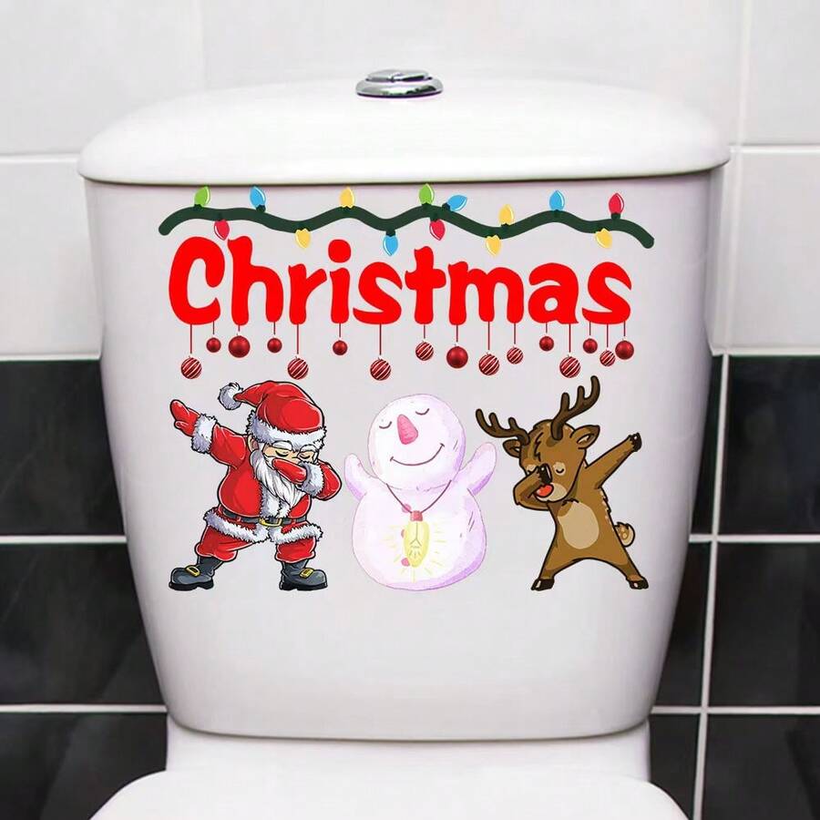 1 Pc Christmas Bell Wreath Toilet Decoration Wall Sticker, Self