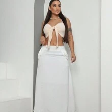 Cropped Top With Straps And Knot - 米色 - 查看 2