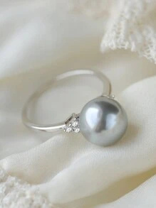 Fashionable S925 Sterling Silver Single Pearl Ring With Diamond Accent, Suitable For Daily Wear, Parties And Ceremonies, Random Box Style