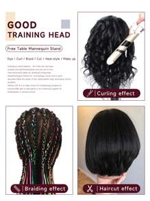 Tête de mannequin de 16 pouces avec modèle de tête d'entraînement capillaire - Tête de poupée de manikin de cosmétologie pour la pratique avec un support réglable, idéal pour les coiffeurs, les étudiants en cosmétologie et les passionnés de beauté - Noir - Voir 4