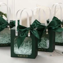 10个装白色纸板透明窗口礼品袋，可折叠透明糖果盒婚礼伴娘回礼品袋生日礼物盒 - 多色 - 查看 4