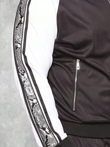 Mens Side Stripe Snake Tape Zip Up Track Jacket Activewear - Black - View 7