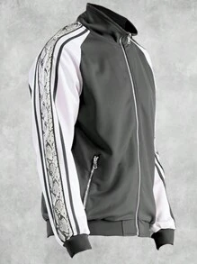 Mens Side Stripe Snake Tape Zip Up Track Jacket Activewear - Black - View 3