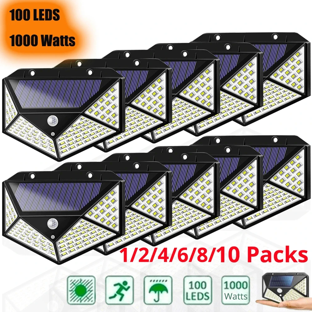 2/4/6PACKS Ultra-Bright Solar Powered Motion Sensor Security Lights,100LED, 3 Modes, 270° Wide Lighting Angle, Waterproof, Energy-Efficient, Easy Installation - Perfect For Outdoor Backyard, Garden, Fence, Patio, Front Door, Hotel Illumination - 6件裝 - 查看 1