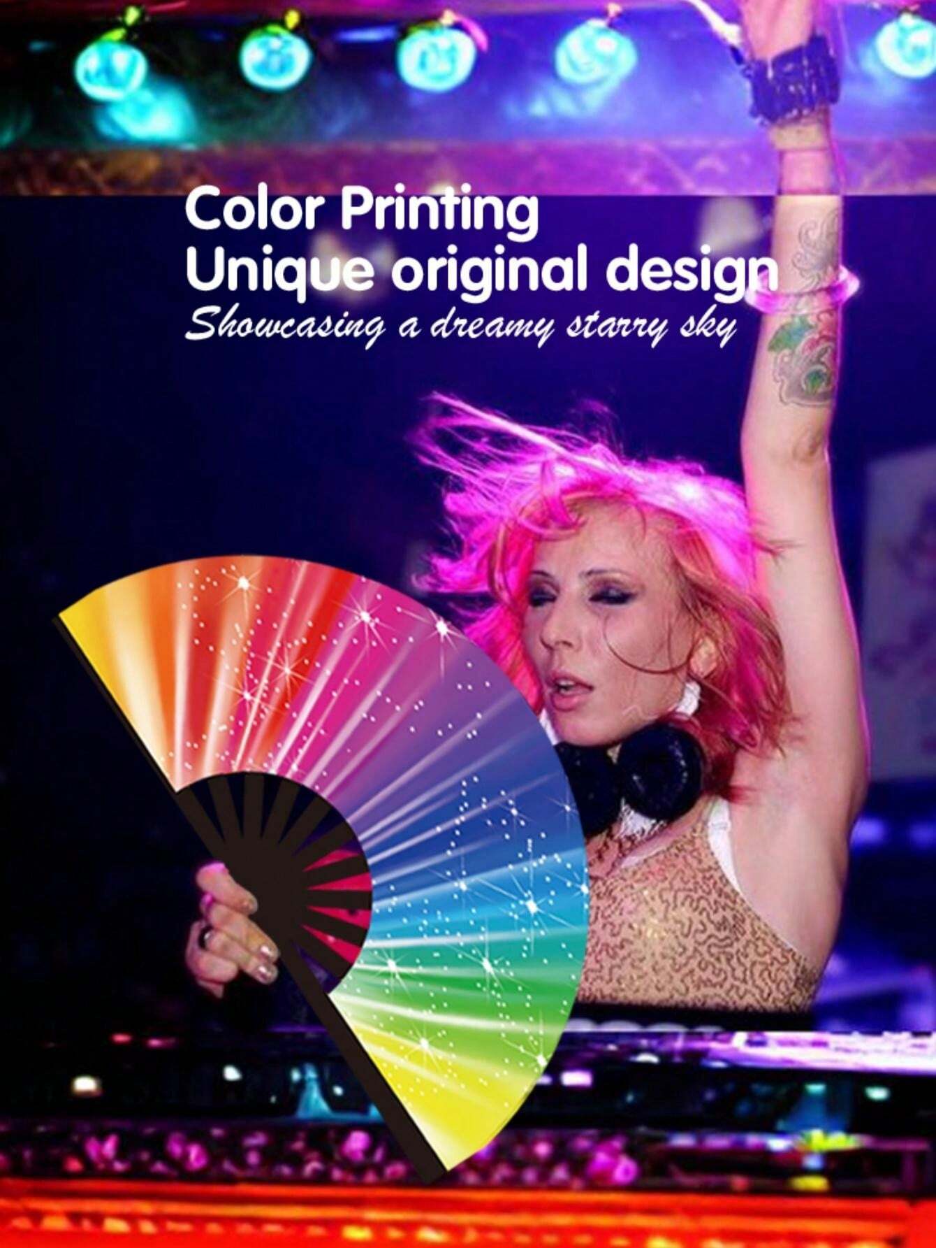 1 Piece Of Rainbow Starry Sky Folding Fan For Boys And Girls